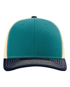 Front View of Blue Teal/ Birch/ Navy Snapback Trucker Cap - 112