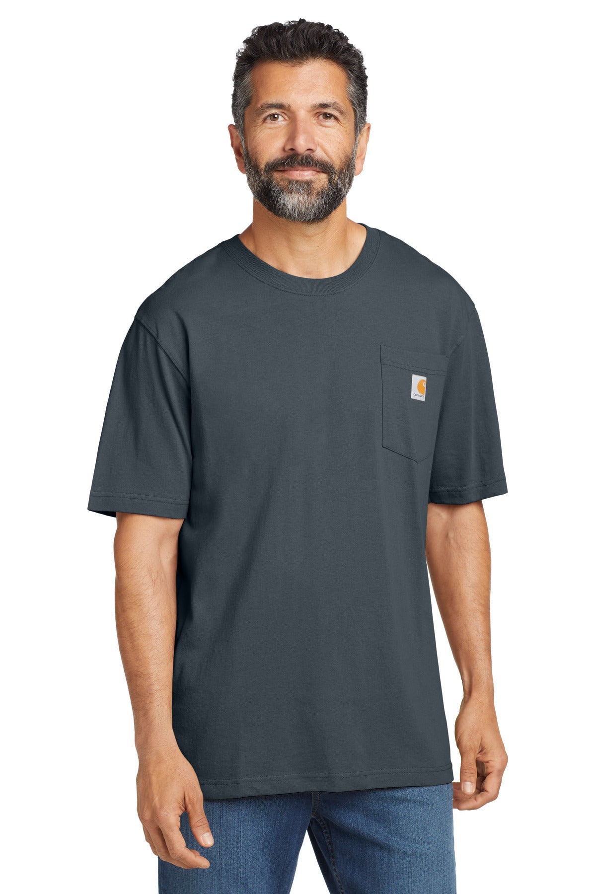 Front View of Bluestone Carhartt Workwear Pocket Short Sleeve T-Shirt. CTK87
