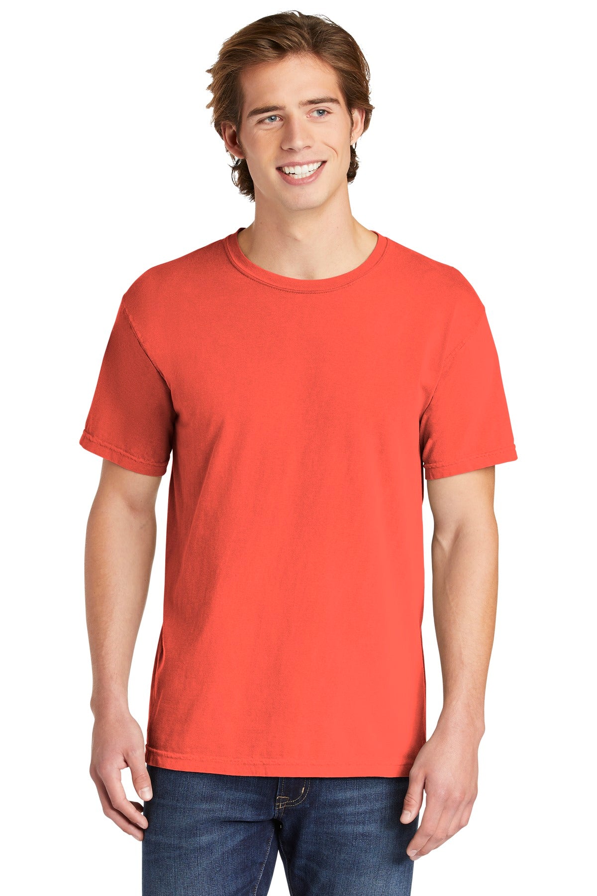 Front View of Bright Salmon COMFORT COLORS Heavyweight Ring Spun Tee. 1717