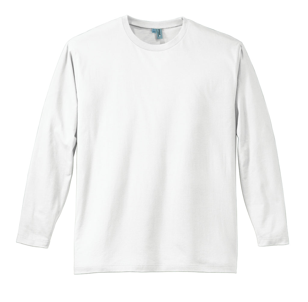 Front View of Bright White District Perfect Weight Long Sleeve Tee. DT105