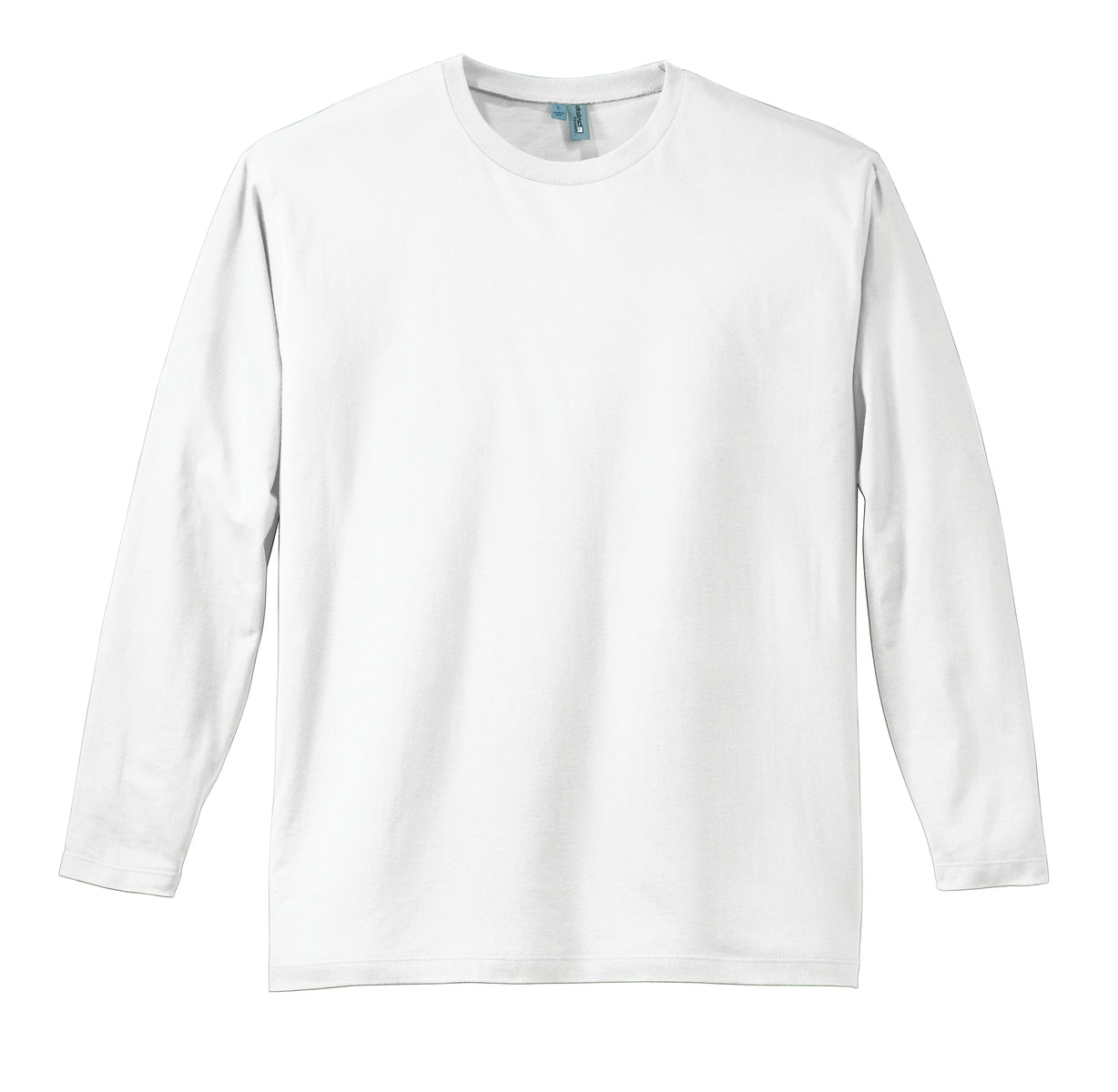 Front View of Bright White District Perfect Weight Long Sleeve Tee. DT105
