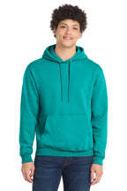 Front View of BrightAqua Port & Co Core Fleece Pullover Hooded Sweatshirt. PC78H