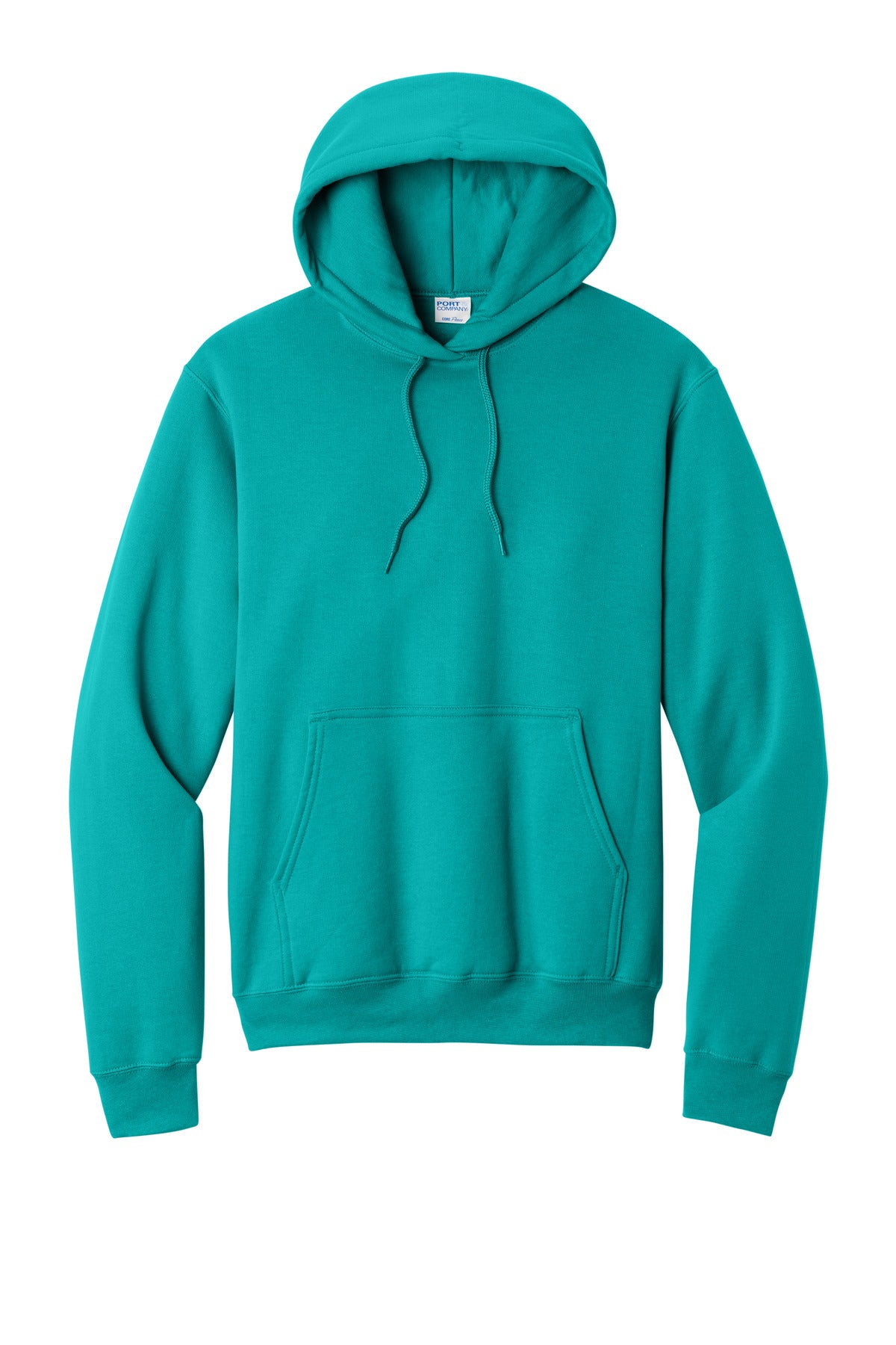 Front View of BrightAqua Port & Co Core Fleece Pullover Hooded Sweatshirt. PC78H
