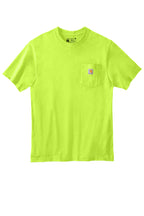 Front View of BriteLime Carhartt Workwear Pocket Short Sleeve T-Shirt. CTK87