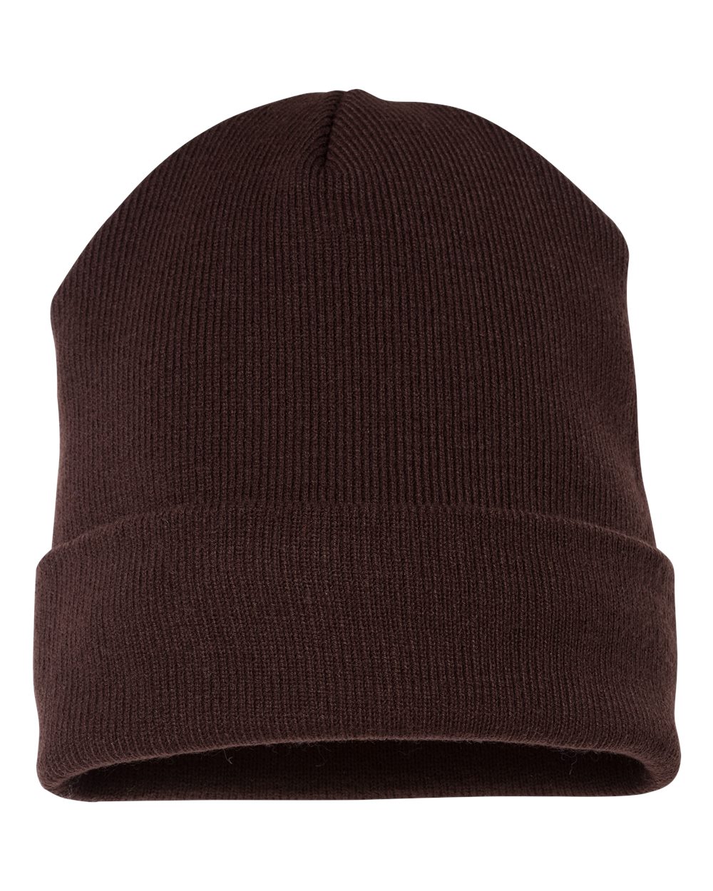 Front View of Brown Cuffed Beanie - 1501KC