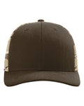 Front View of Brown/ Desert Camo Printed Mesh Trucker Cap - 112PM