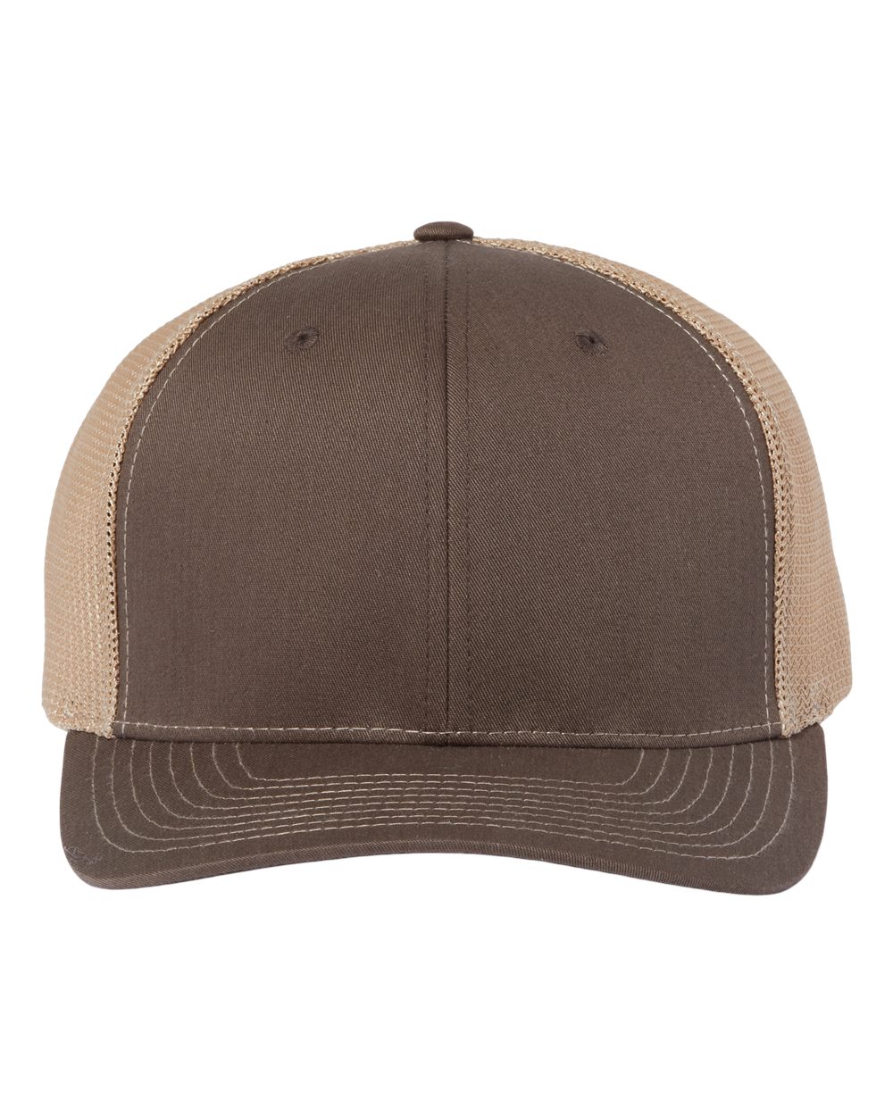Front View of Brown/ Khaki 112+ R-Flex Adjustable Trucker Cap - 112PL