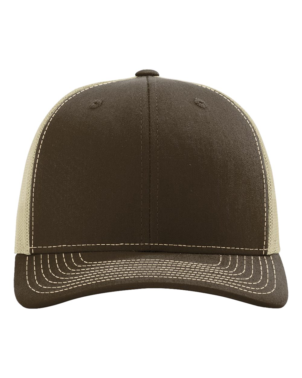 Front View of Brown/ Khaki Snapback Trucker Cap - 112