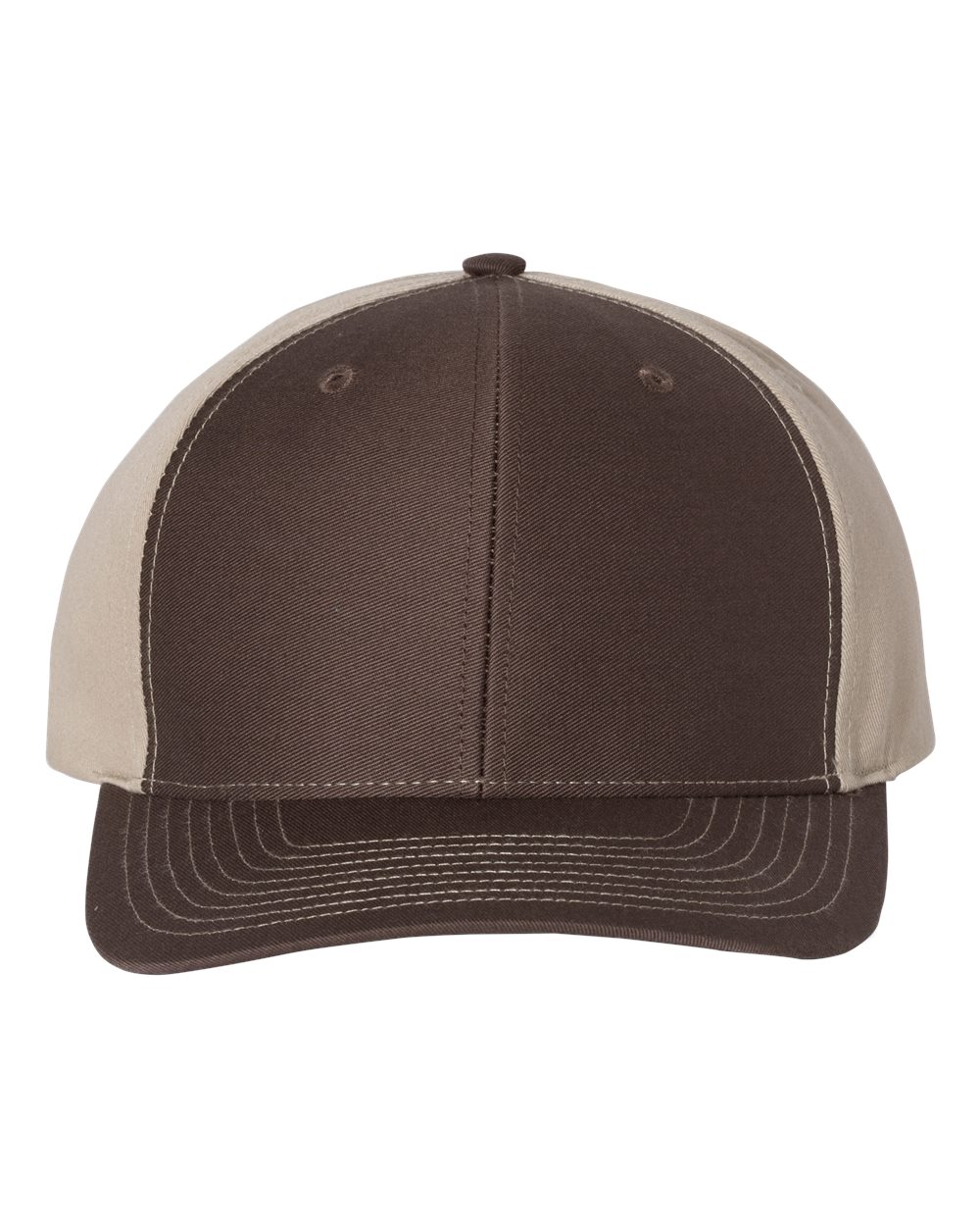 Front View of Brown/ Khaki Twill Back Trucker Cap - 312