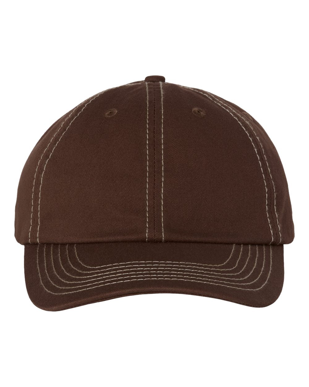 Front View of Brown/ Stone Stitch Bio-Washed Classic Dad Hat - VC300A