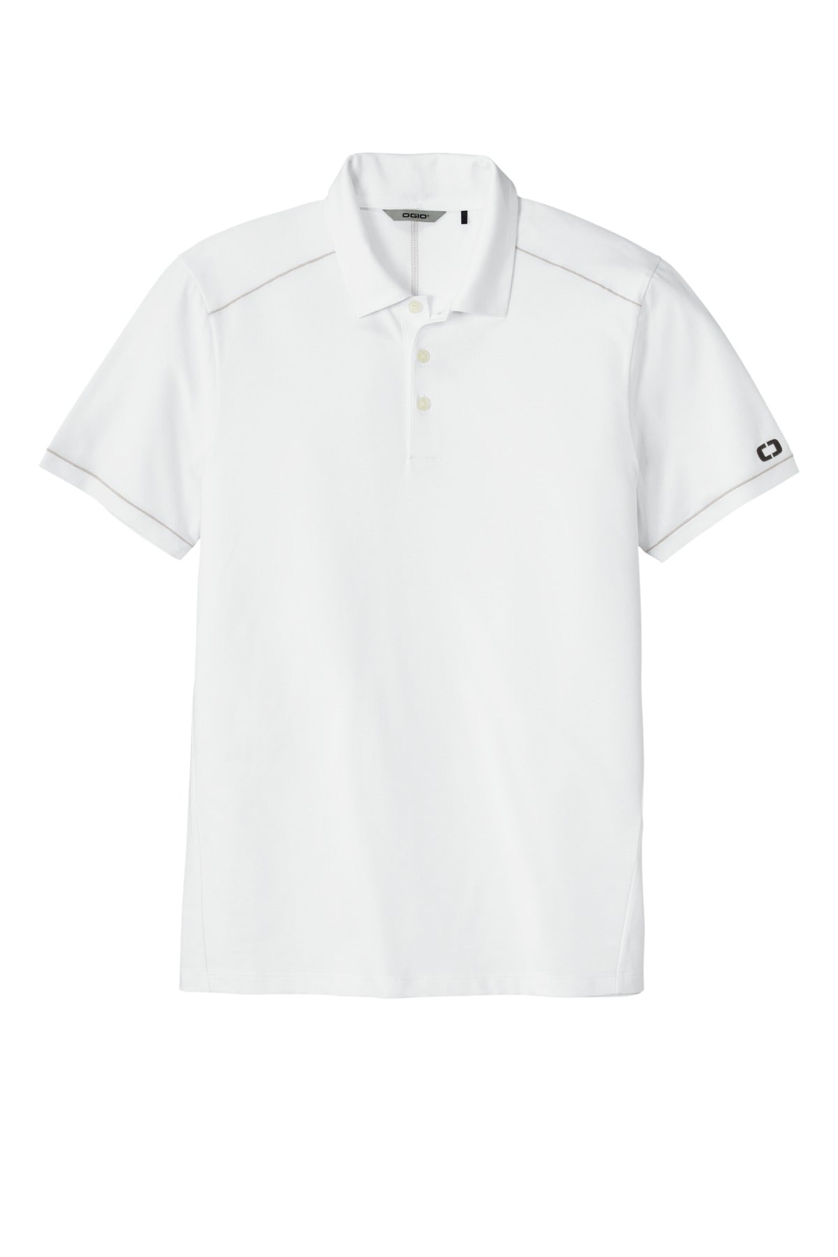 Front View of BrtWhite OGIO Code Stretch Polo. OG146