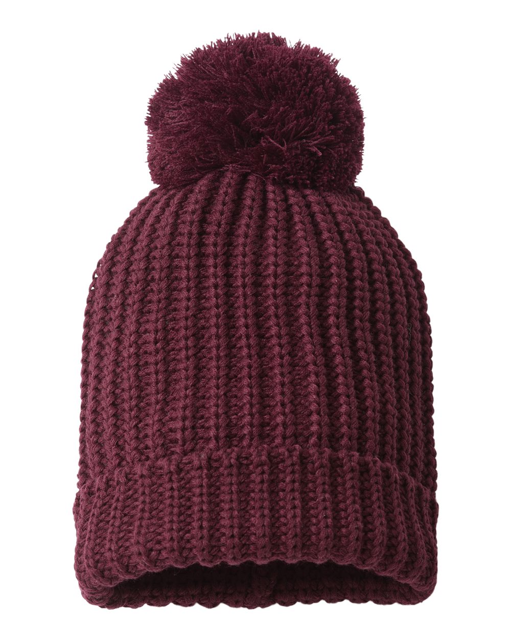 Front View of Burgundy Chunky Cable Beanie - 143R