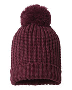 Front View of Burgundy Chunky Cable Beanie - 143R