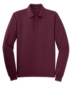 Front View of Burgundy Port Authority Silk Touch Long Sleeve Polo. K500LS