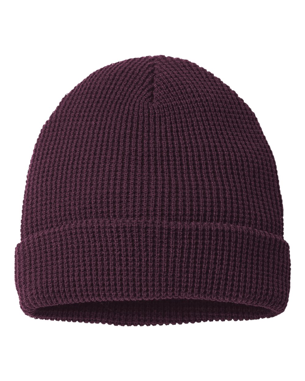 Front View of Burgundy Waffle Cuffed Beanie - 146R