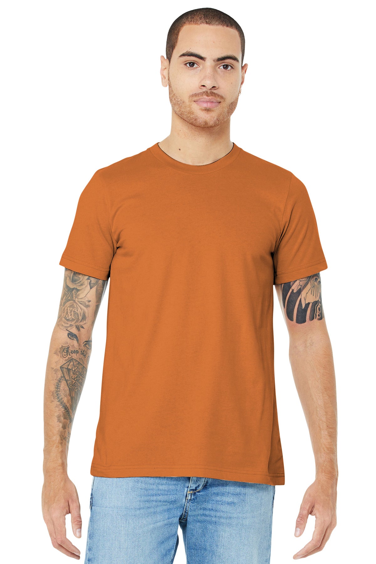 Front View of Burnt Orange BELLA+CANVAS Unisex Jersey Short Sleeve Tee. BC3001
