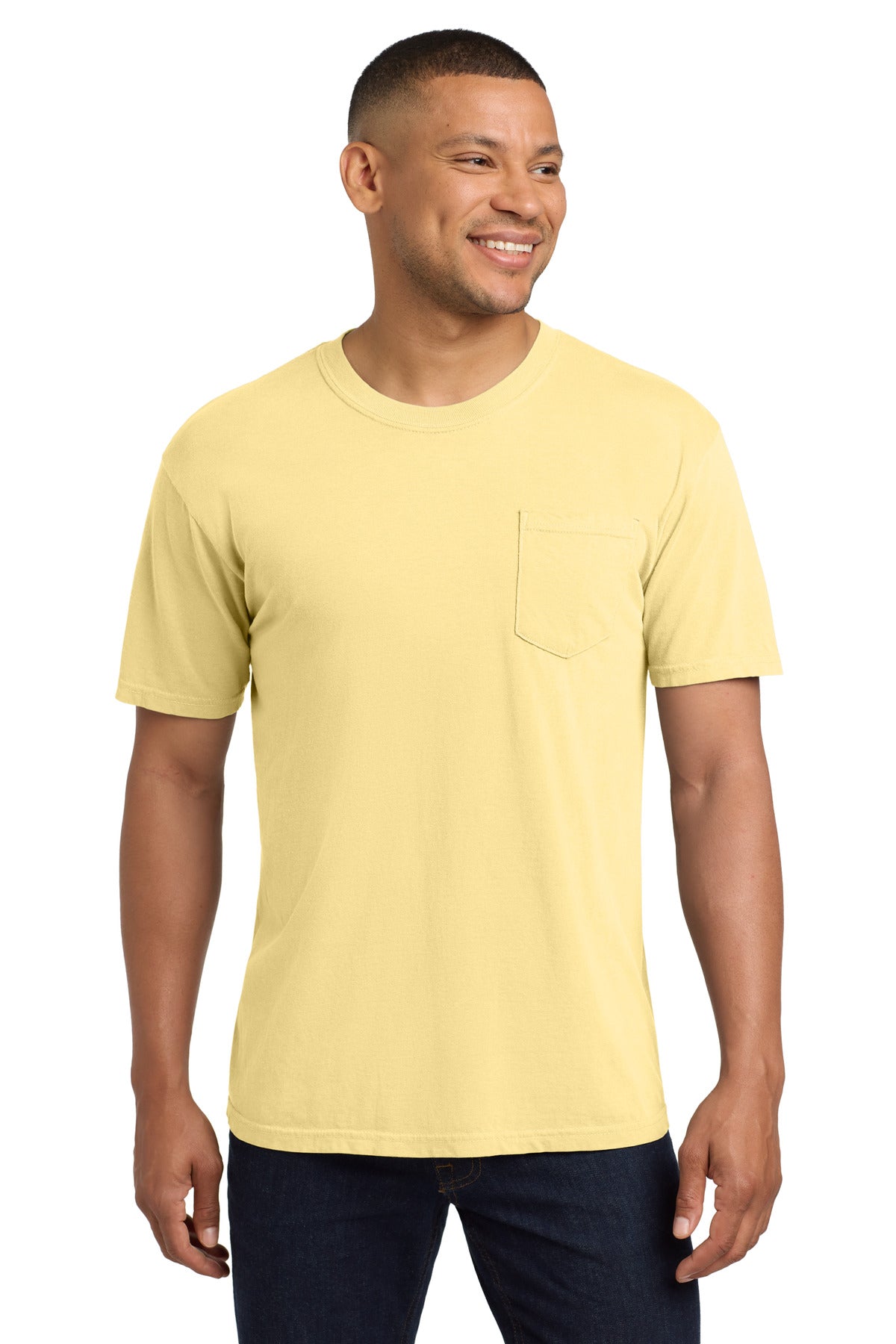 Front View of Butter COMFORT COLORS Heavyweight Ring Spun Pocket Tee. 6030