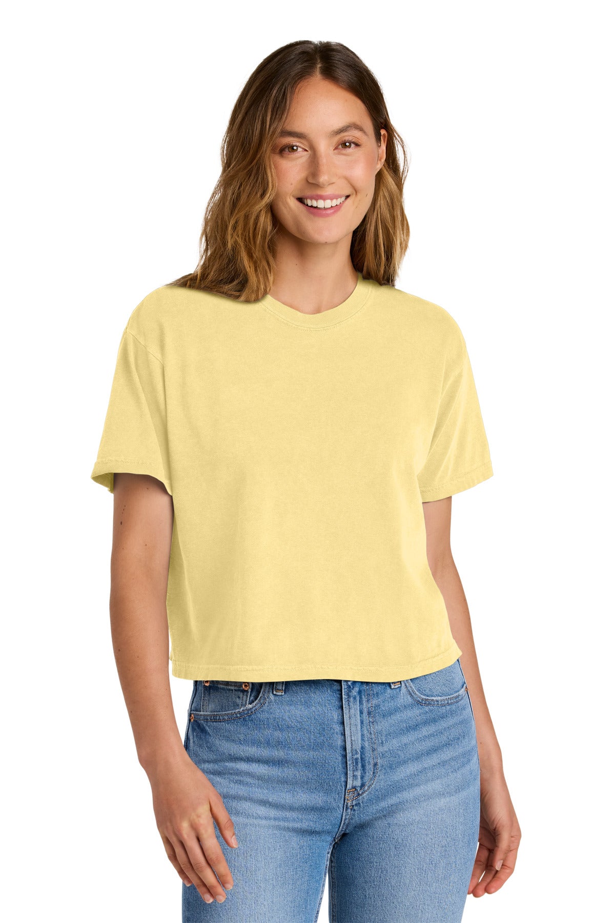 Front View of Butter Comfort Colors Women's Heavyweight Boxy Tee 3023CL