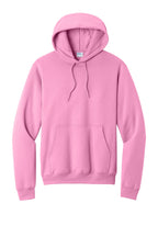 Front View of Candy Pink Port & Co Core Fleece Pullover Hooded Sweatshirt. PC78H