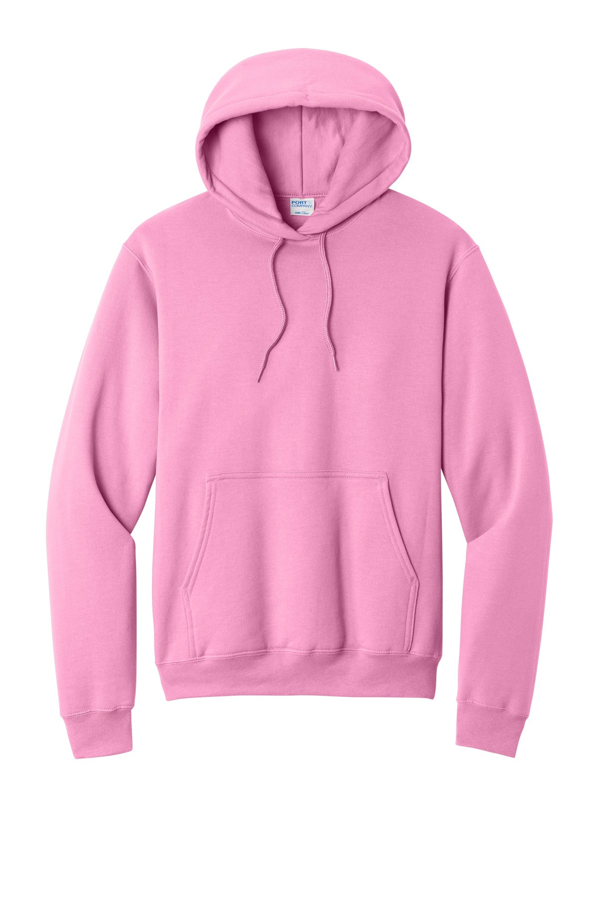 Front View of Candy Pink Port & Co Core Fleece Pullover Hooded Sweatshirt. PC78H