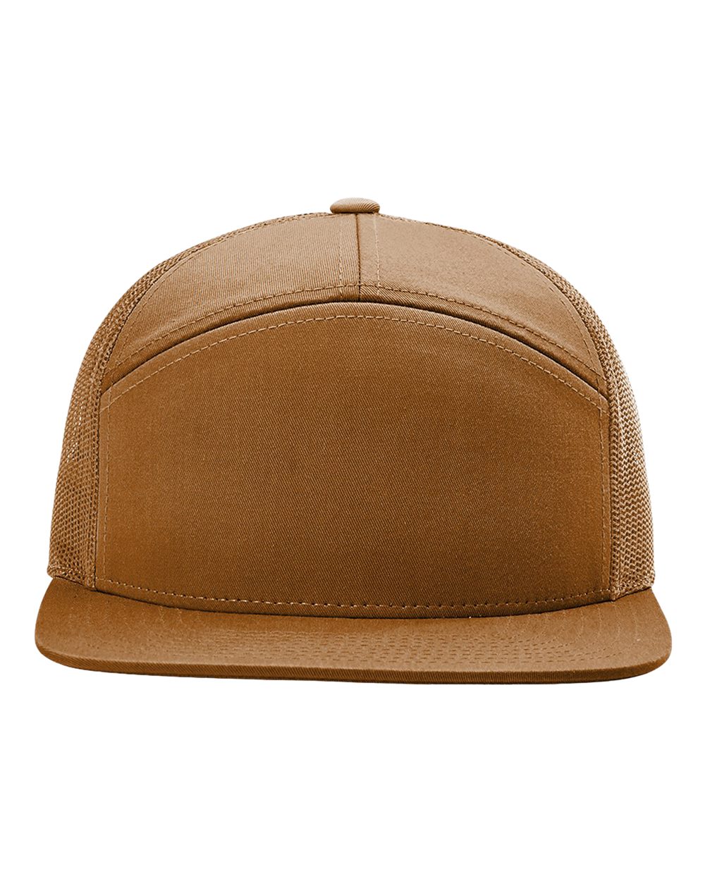 Front View of Caramel Seven-Panel Trucker Cap - 168