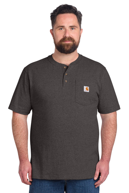 Front View of Carbon Heather Carhartt Short Sleeve Henley T-Shirt CTK84
