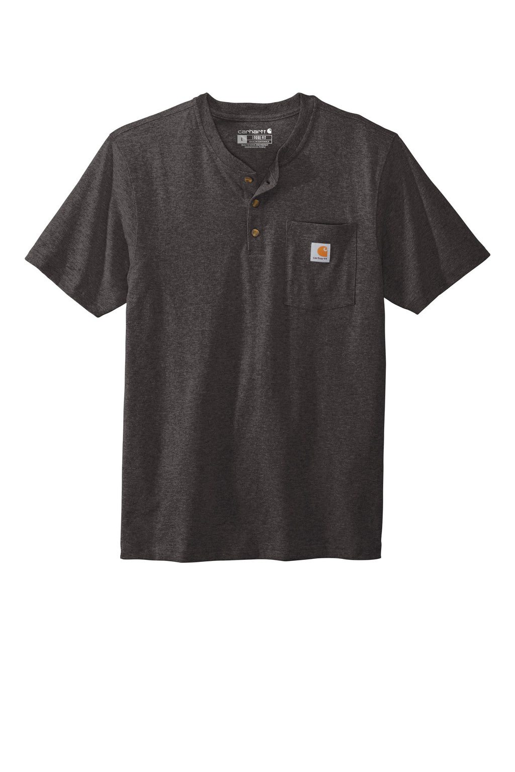 Front View of Carbon Heather Carhartt Short Sleeve Henley T-Shirt CTK84