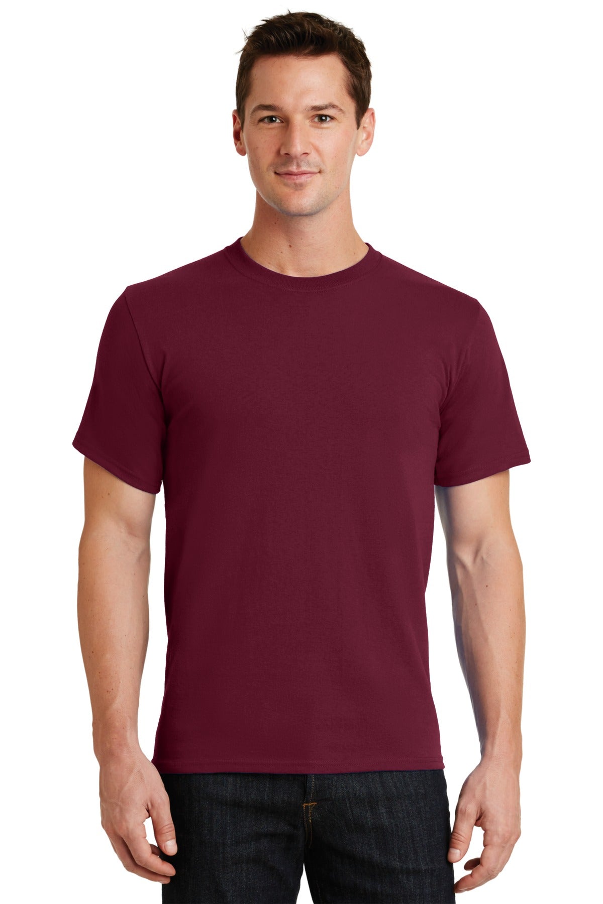 Front View of Cardinal Port & Co Essential Tee. PC61