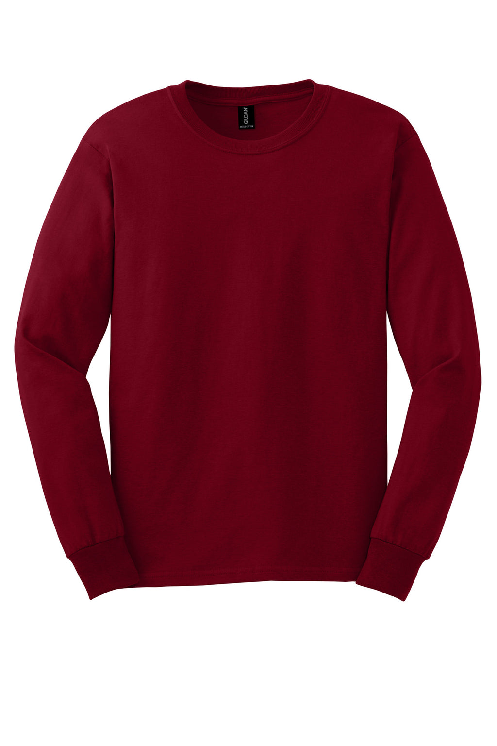 Front View of Cardinal Red Gildan - Ultra Cotton 100% US Cotton Long Sleeve T-Shirt. G2400