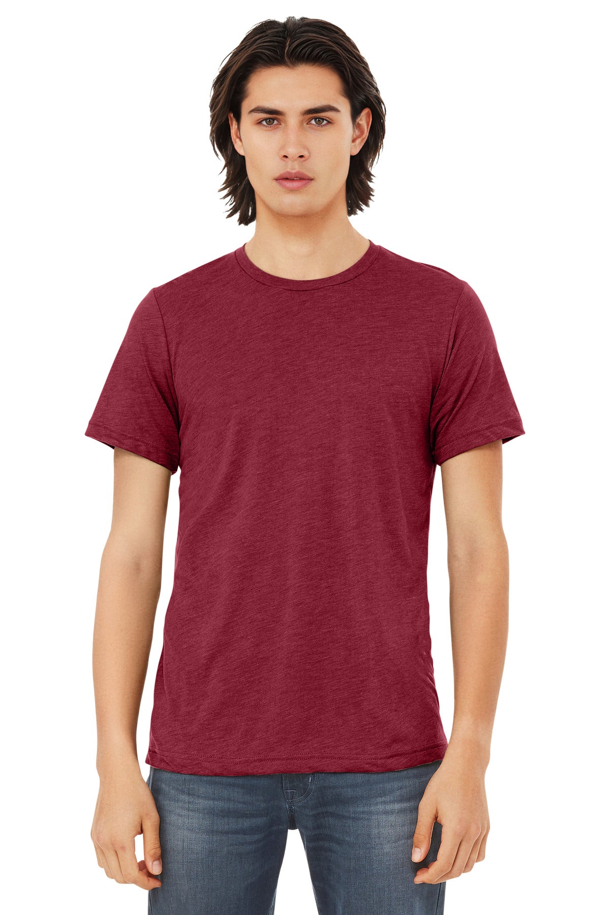 Front View of Cardinal TB BELLA+CANVAS Unisex Triblend Short Sleeve Tee. BC3413