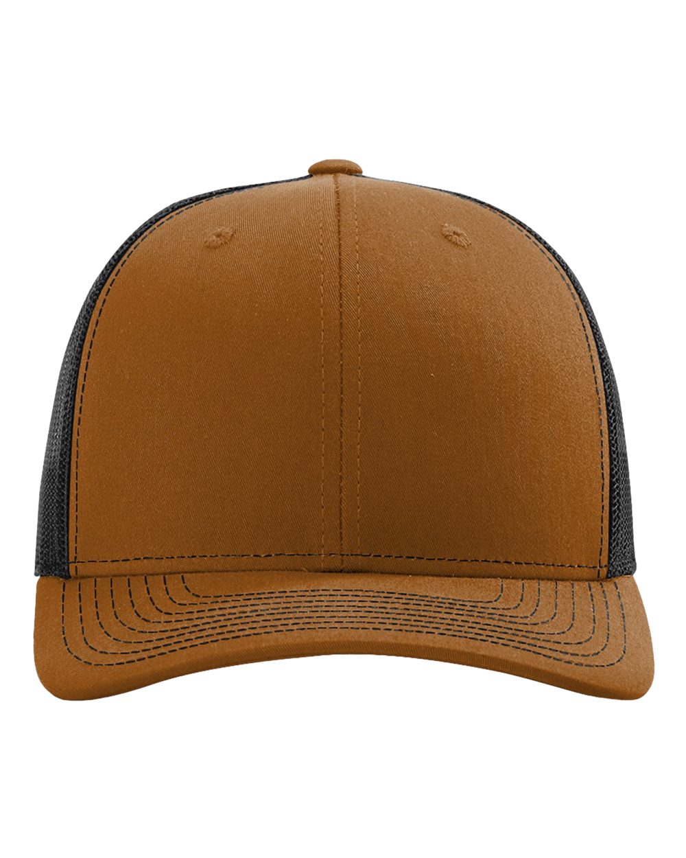 Front View of Carmel/ Black Snapback Trucker Cap - 112