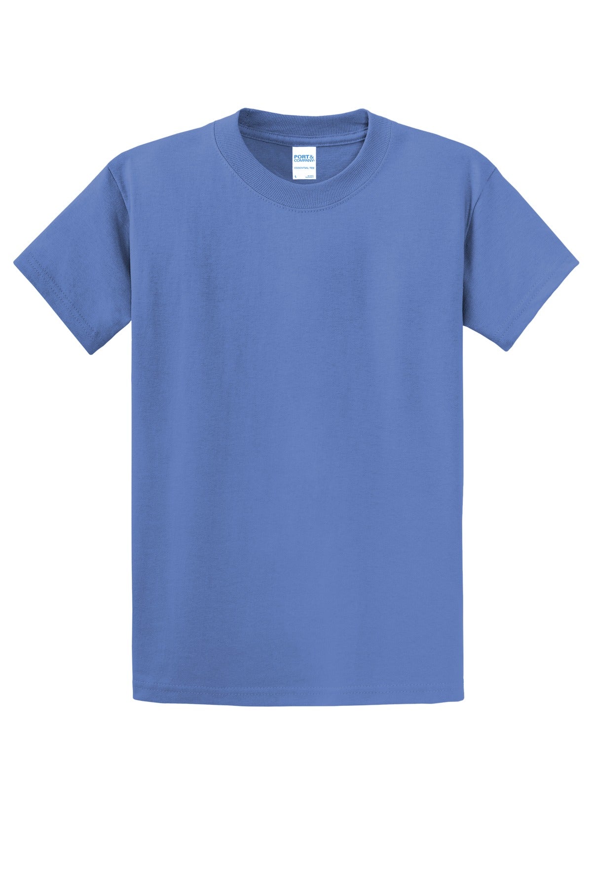 Front View of Carolina Blue Port & Co Essential Tee. PC61