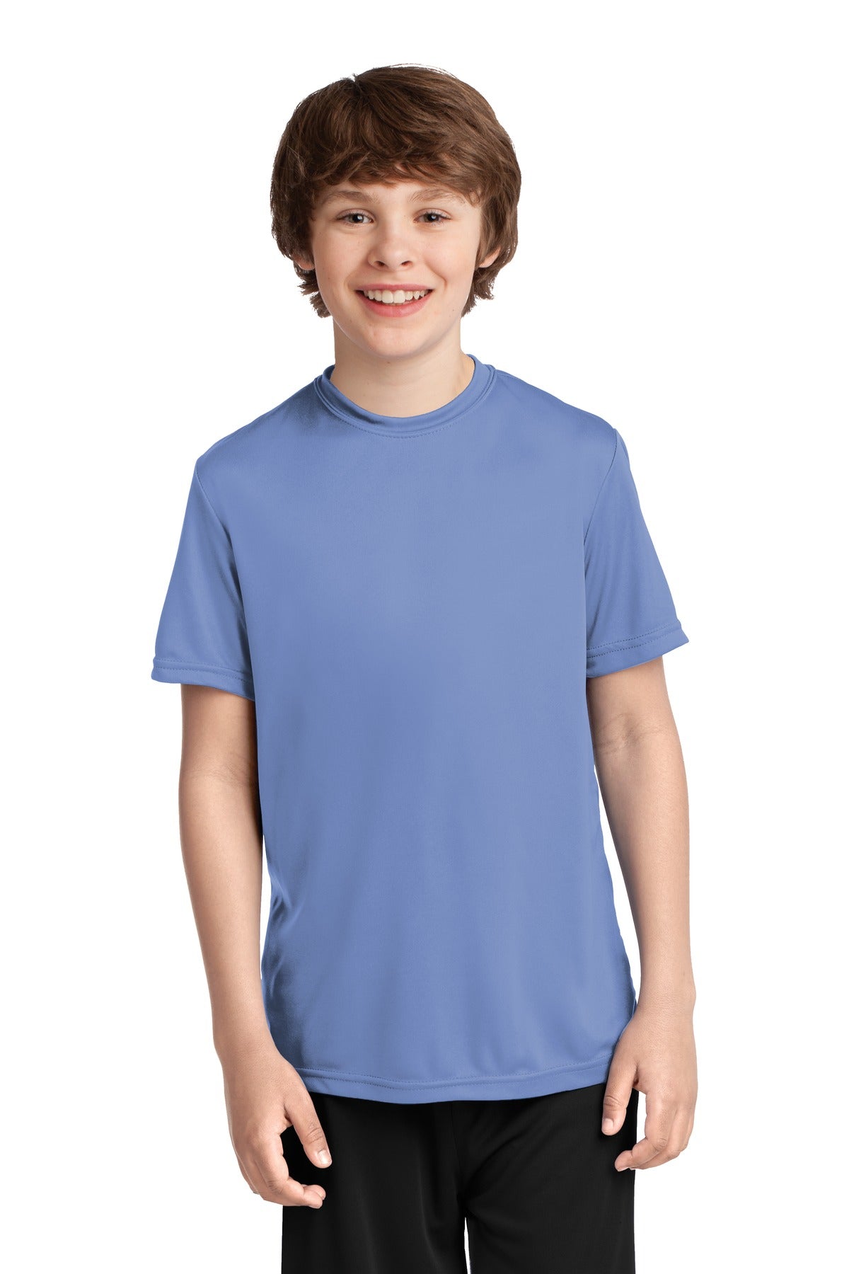 Front View of Carolina Blue Port & Co Youth Performance Tee. PC380Y
