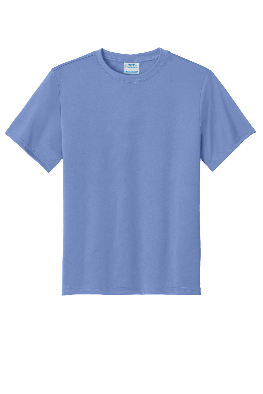 Front View of Carolina Blue Port & Co Youth Performance Tee. PC380Y