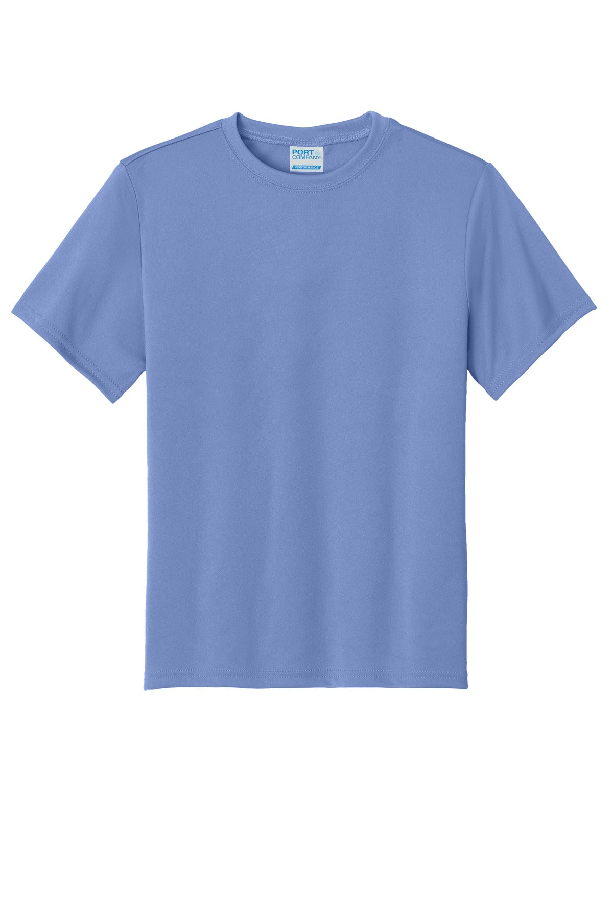 Front View of Carolina Blue Port & Co Youth Performance Tee. PC380Y