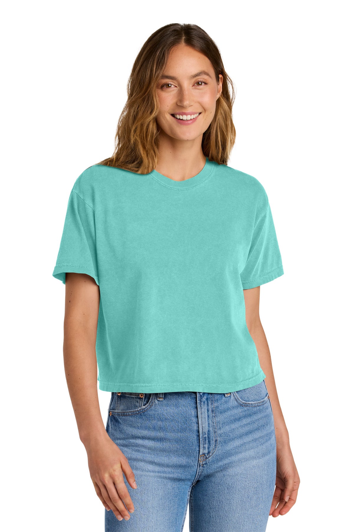 Front View of ChalkyMint Comfort Colors Women's Heavyweight Boxy Tee 3023CL