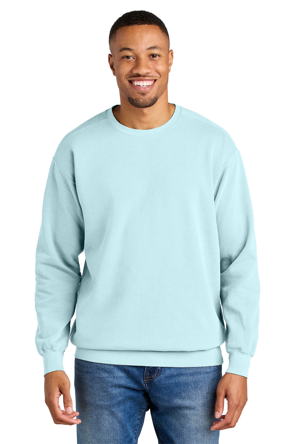 Front View of Chambray COMFORT COLORS Ring Spun Crewneck Sweatshirt. 1566