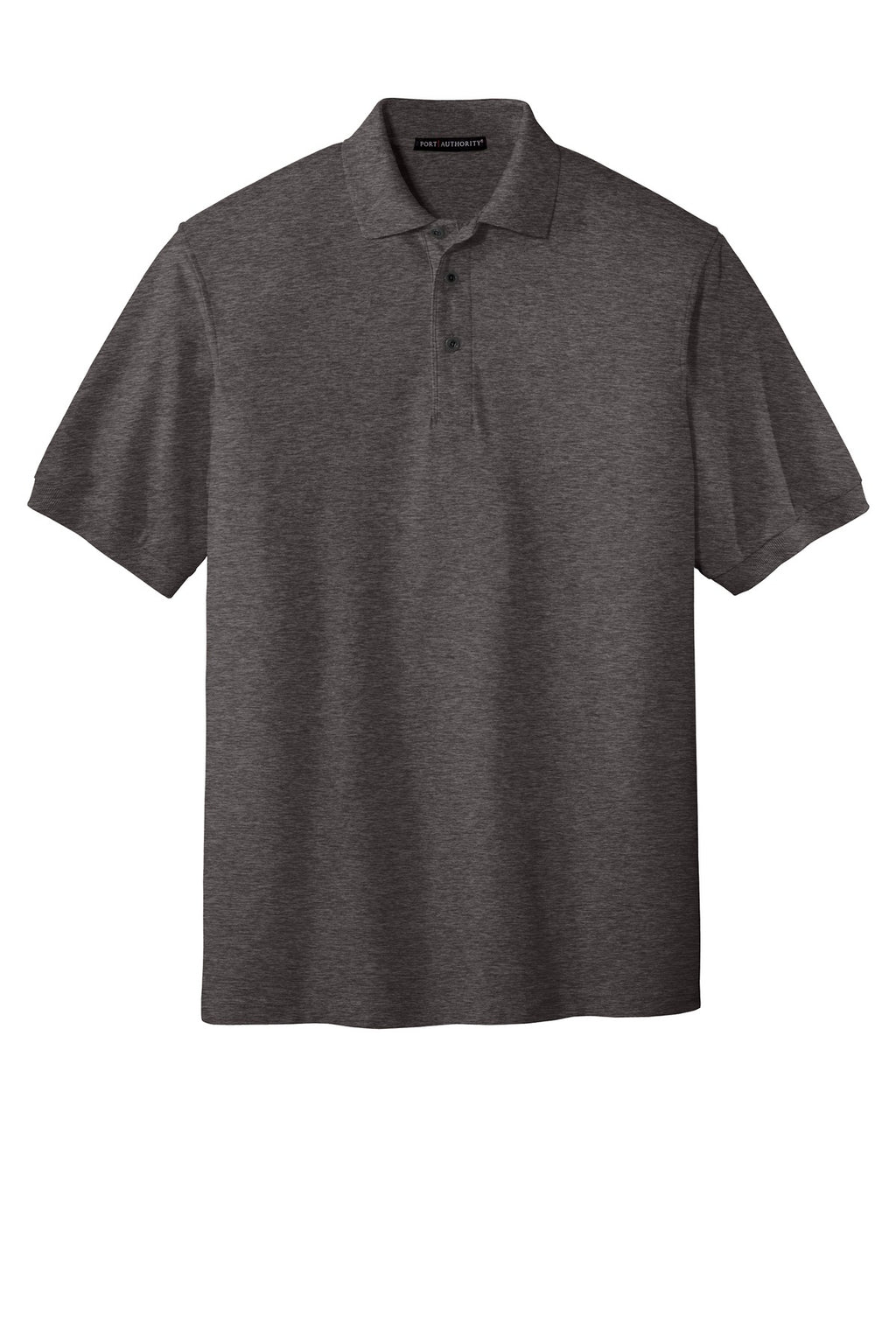 Front View of Char Hthr Grey Port Authority Silk Touch Polo K500