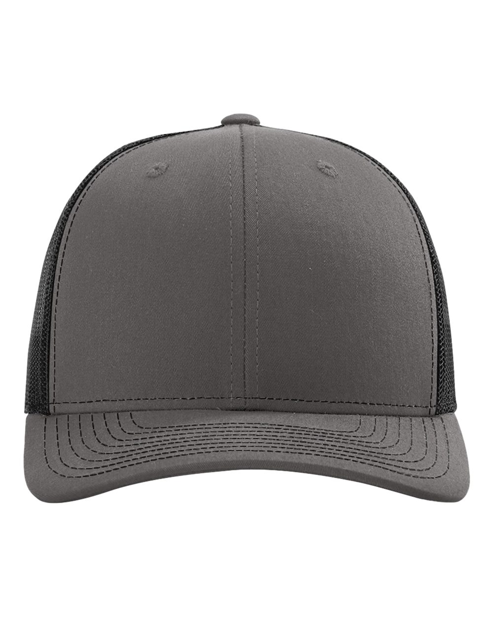 Front View of Charcoal/ Black Snapback Trucker Cap - 112