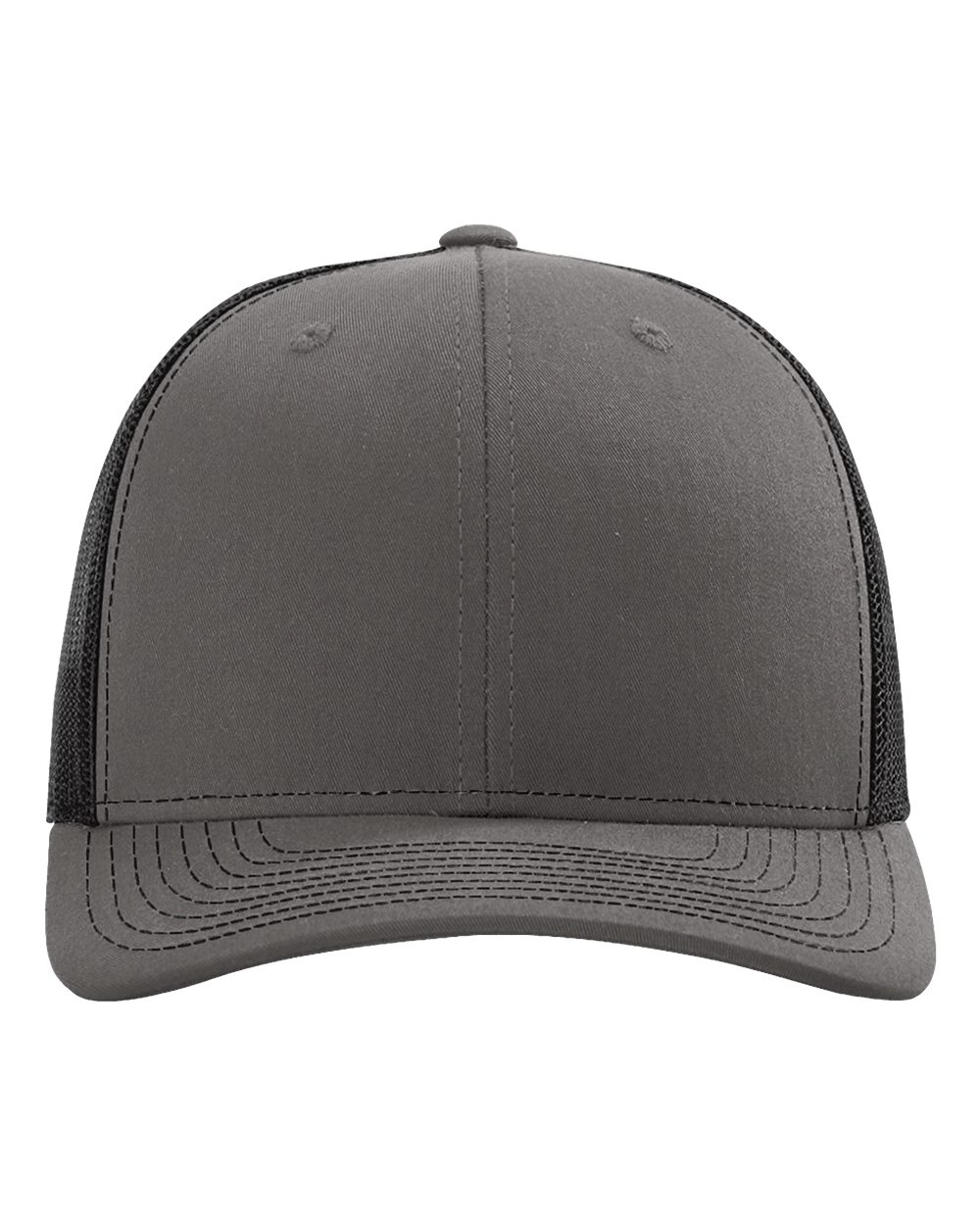 Front View of Charcoal/ Black Sustainable Trucker Cap - 112RE