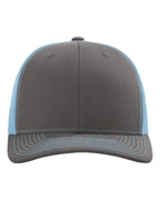 Front View of Charcoal/ Columbia Blue Snapback Trucker Cap - 112
