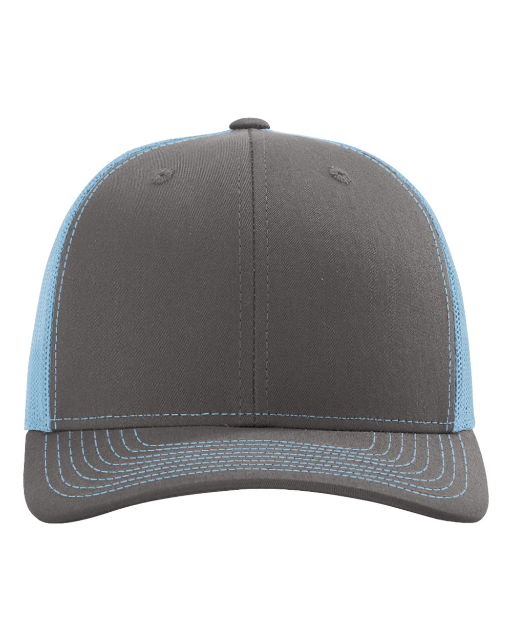 Front View of Charcoal/ Columbia Blue Snapback Trucker Cap - 112