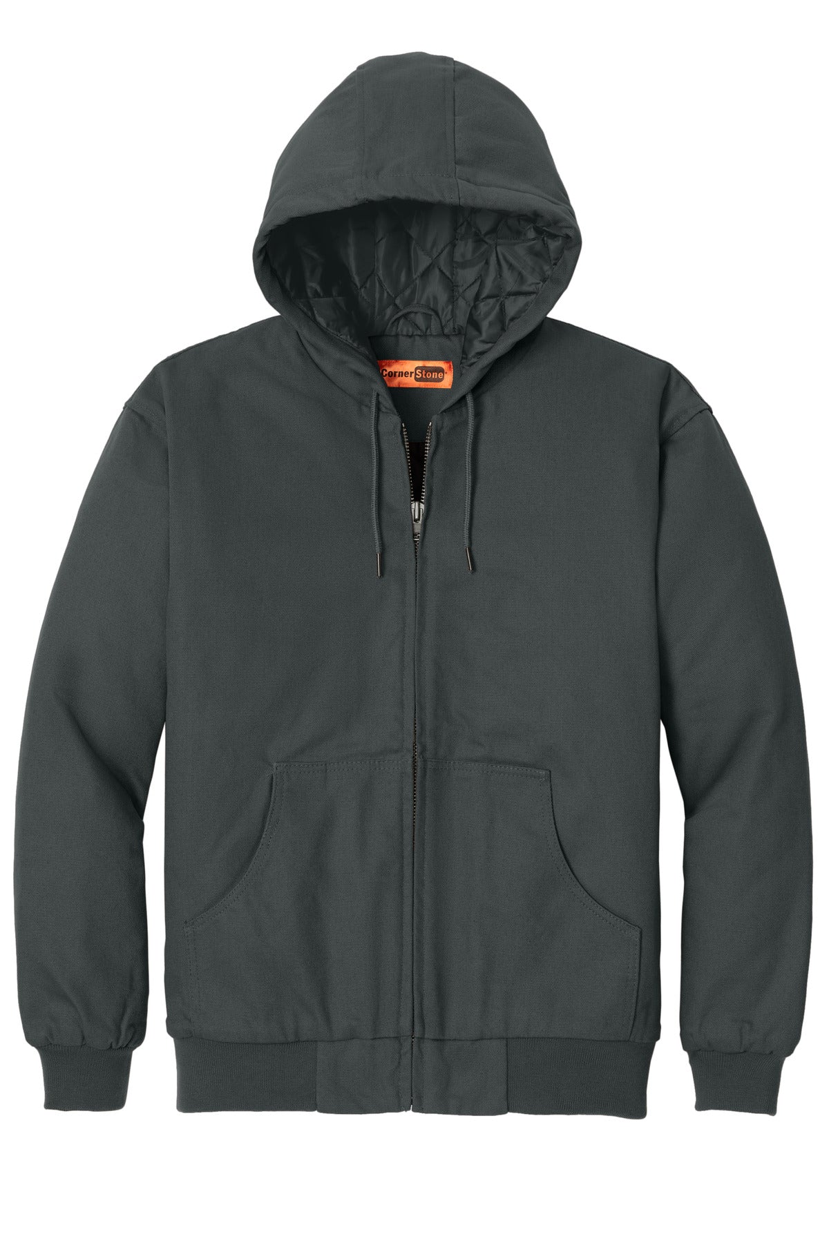 Front View of Charcoal CornerStone - Duck Cloth Hooded Work Jacket. J763H