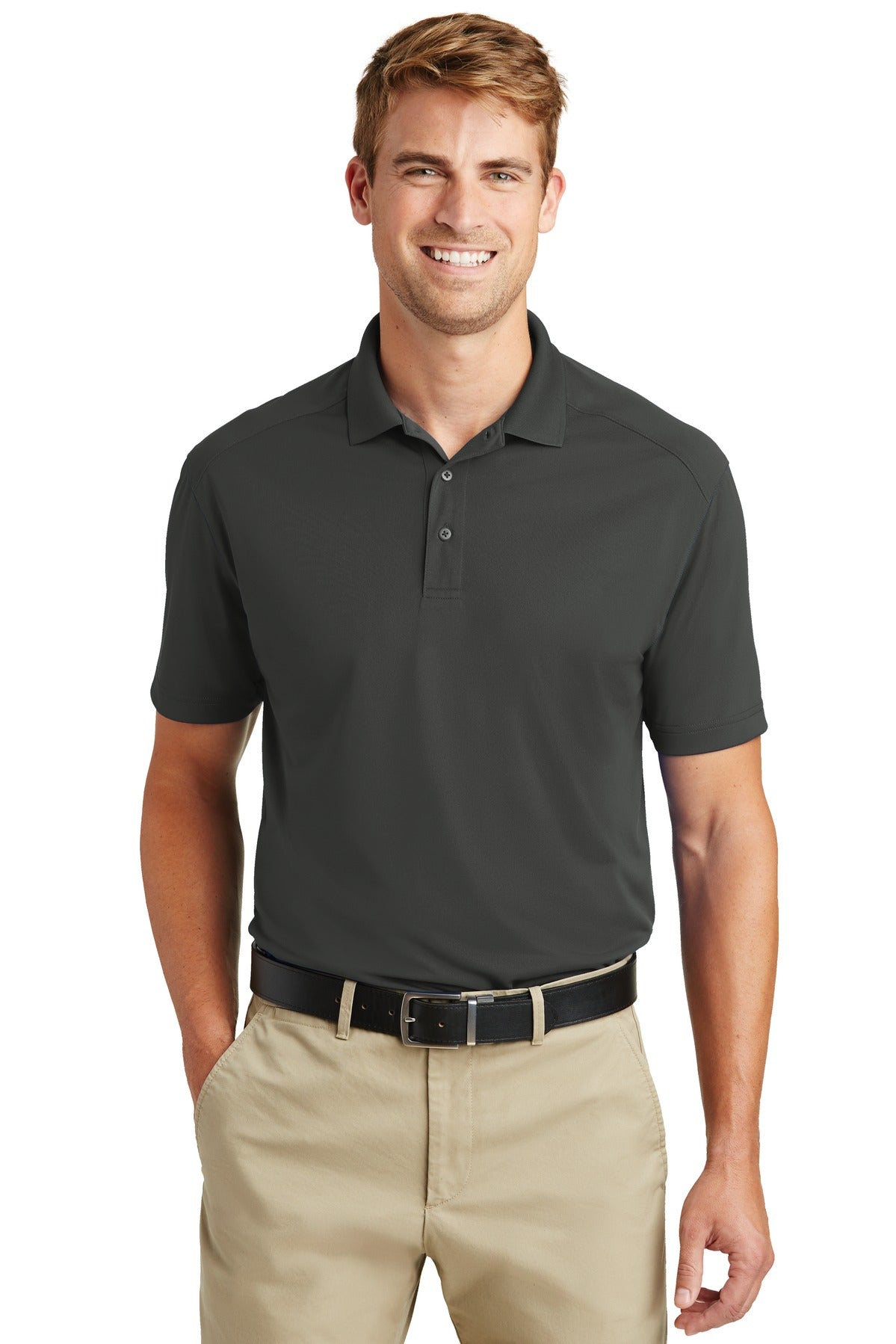 Front View of Charcoal CornerStone Select Lightweight Snag-Proof Polo. CS418