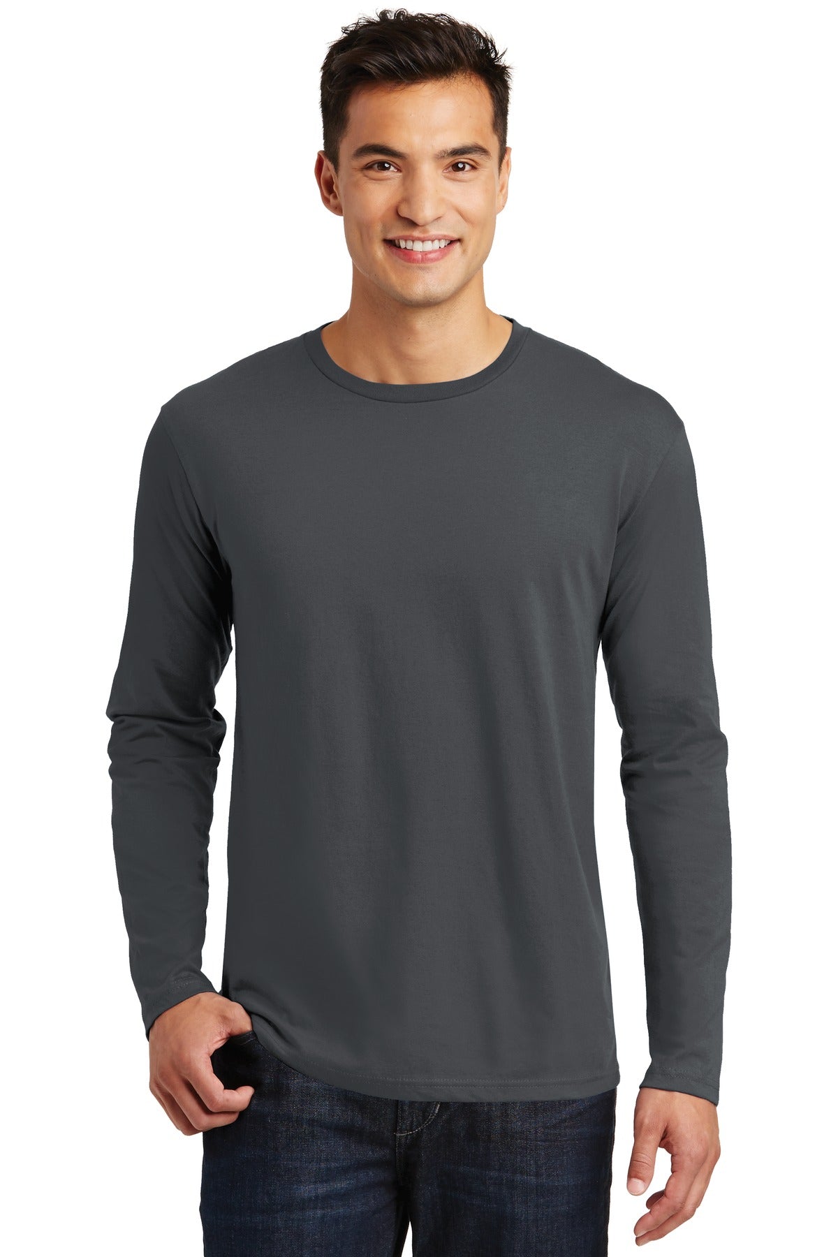 Front View of Charcoal District Perfect Weight Long Sleeve Tee. DT105