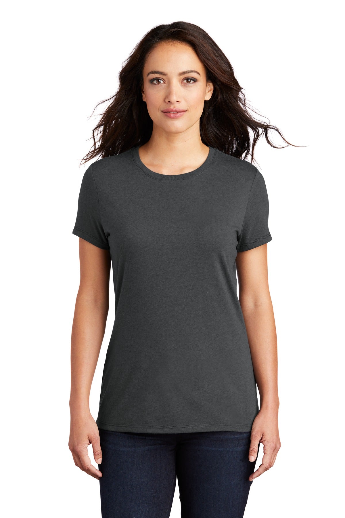 Front View of Charcoal District Women's Perfect Tri Tee. DM130L