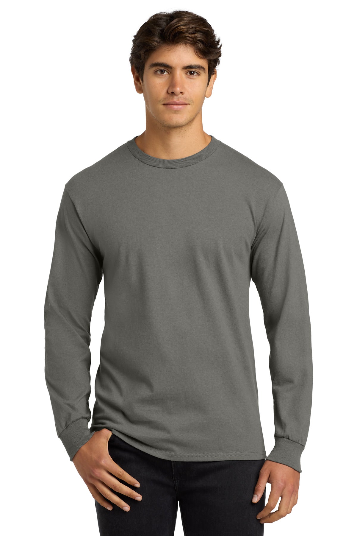 Front View of Charcoal Gildan - Ultra Cotton 100% US Cotton Long Sleeve T-Shirt. G2400