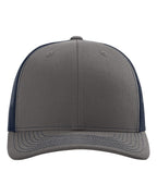 Front View of Charcoal/ Navy Snapback Trucker Cap - 112