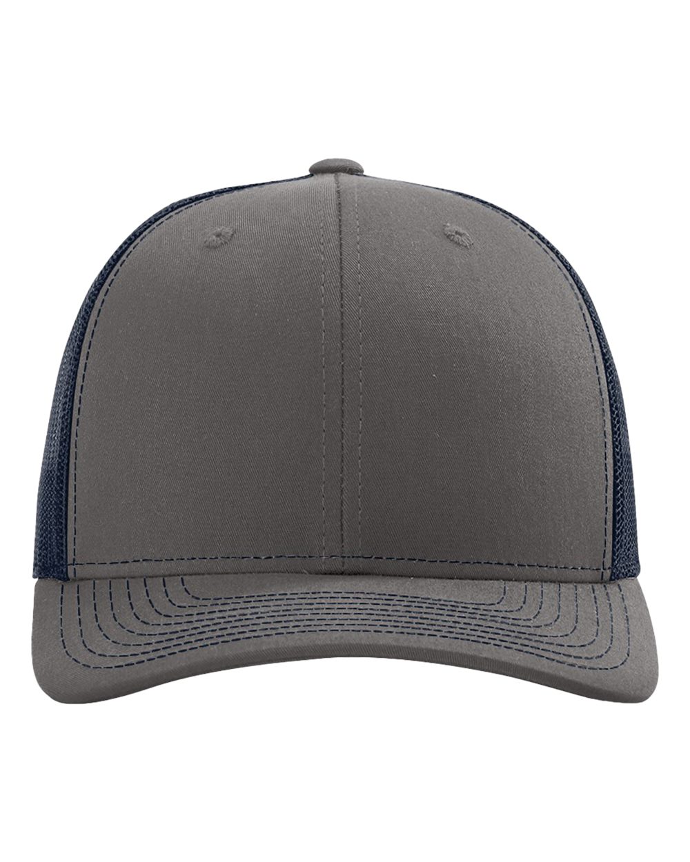 Front View of Charcoal/ Navy Snapback Trucker Cap - 112