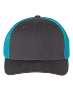 Front View of Charcoal/ Neon Blue R-Flex Trucker Cap - 110